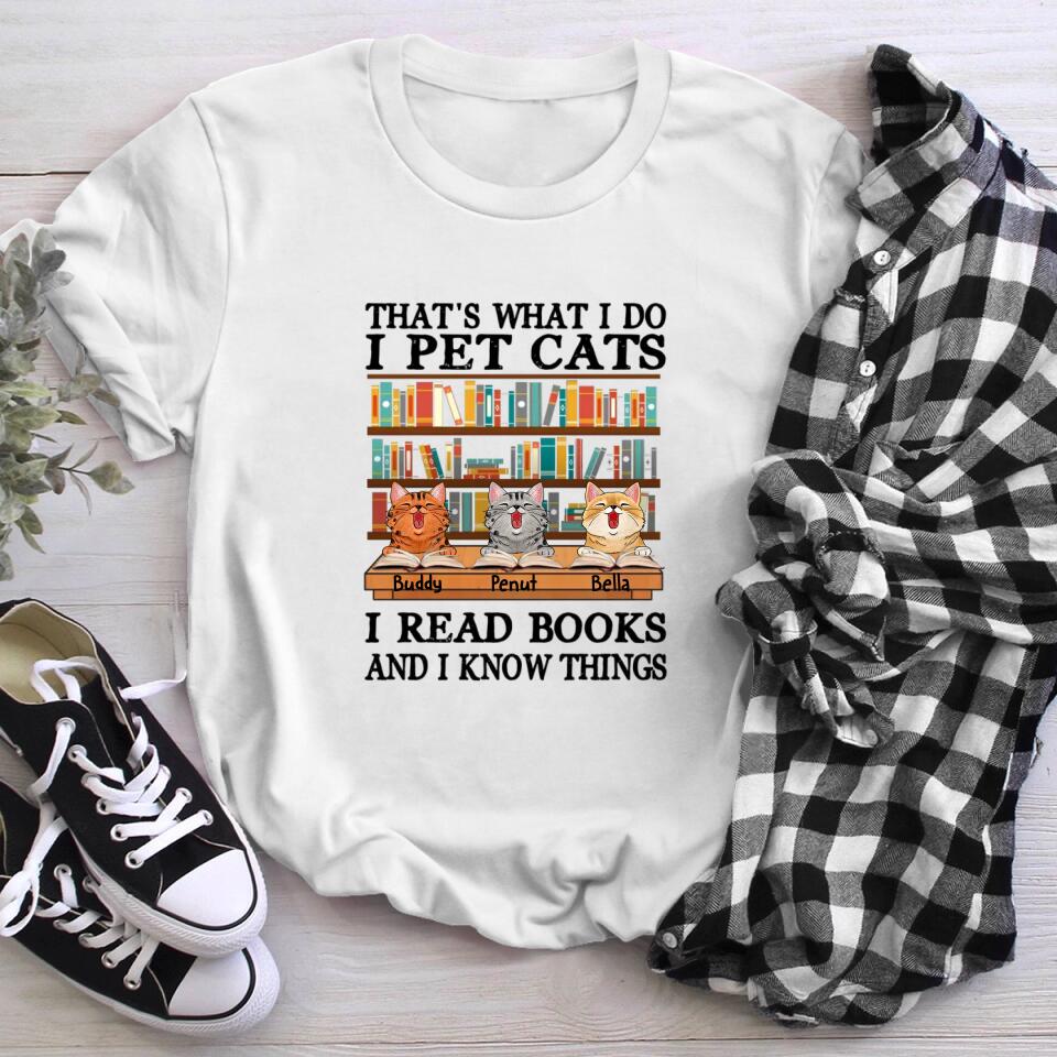 Personalized I Pet Cats I Read Book T-Shirt