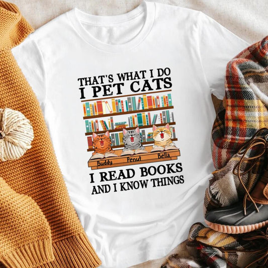 Personalized I Pet Cats I Read Book T-Shirt