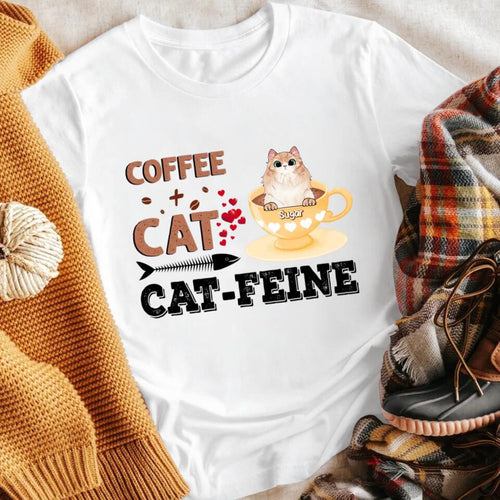 Personalized Cat Plus Coffee Is Cat-feine NI1003005XR T-Shirt