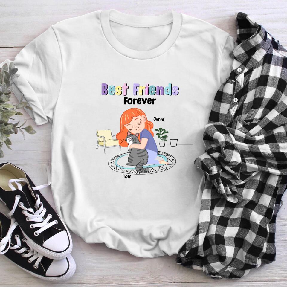 Personalized Cat And Girl Best Friends Forever T-Shirt