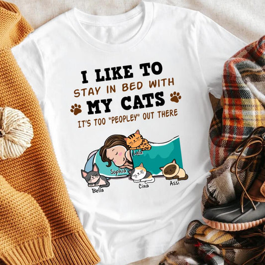 Personalized I Like To Stay In Bed With My Cats YR1303004XC T-Shirt