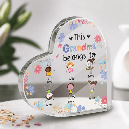 Personalized This Grandma Belongs To Heart Acrylic Plaque