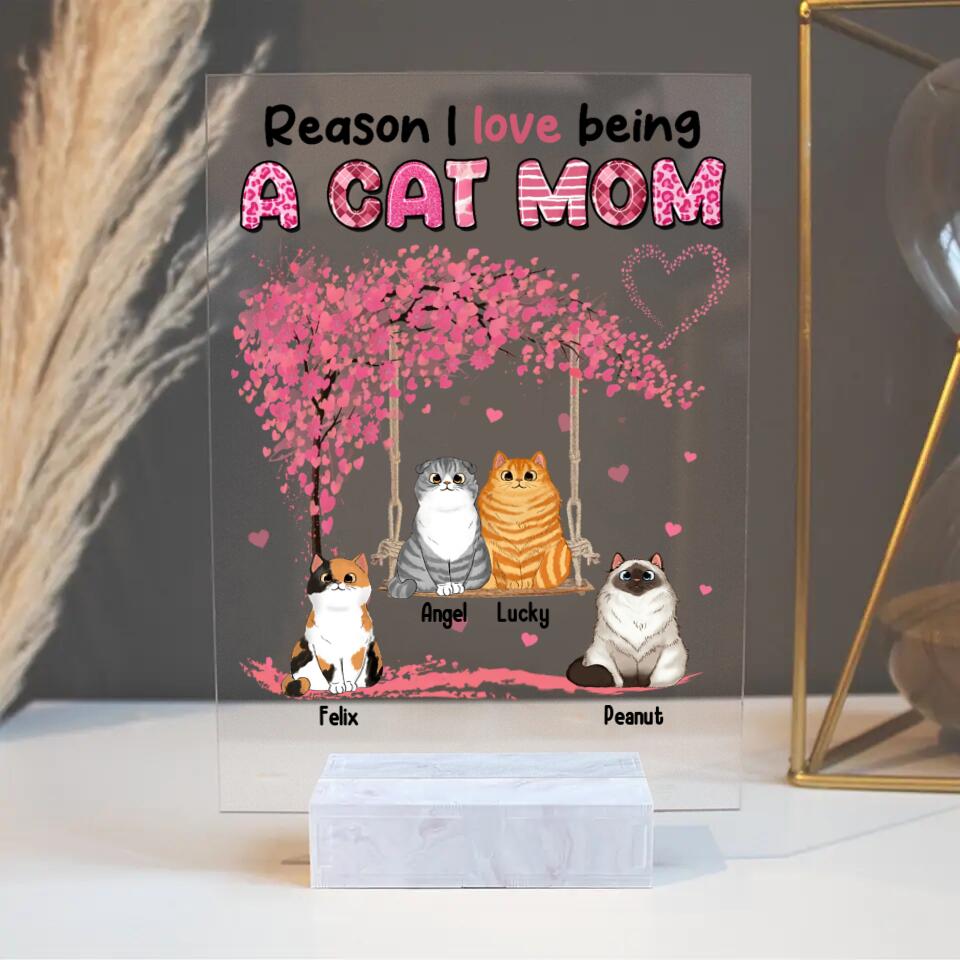 Personalized Reasons I Love Being A Cat Mom Cat XR1403004YS Acrylic Plaque With Stand