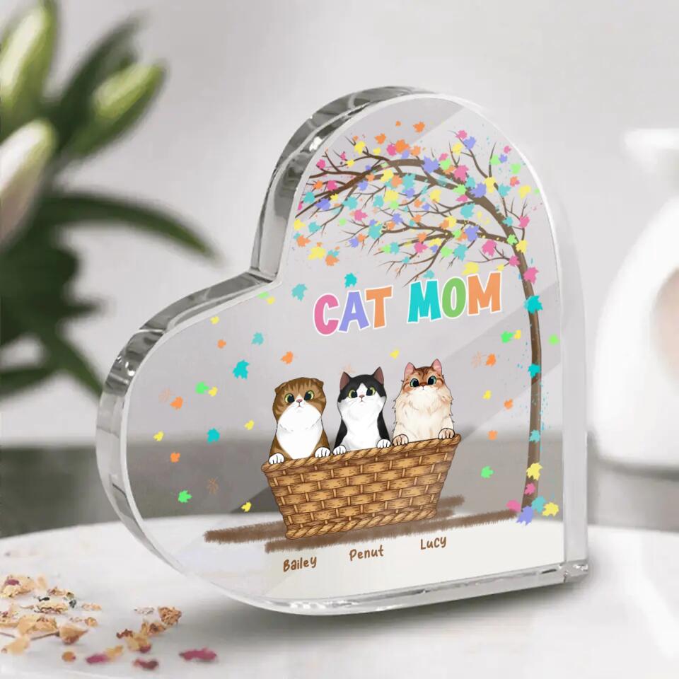 Personalized Cat Mom Heart Acrylic Plaque