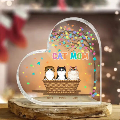 Personalized Cat Mom Heart Acrylic Plaque