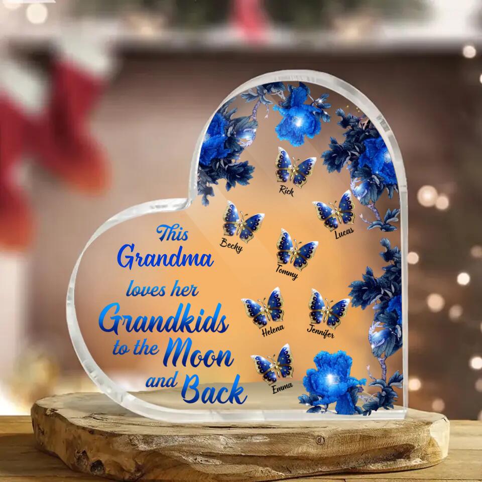 Personalized This Grandma Loves Her Grandkids To The Moon And Back Heart Acrylic Plaque