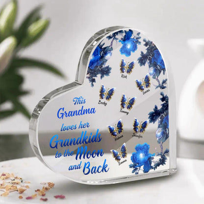 Personalized This Grandma Loves Her Grandkids To The Moon And Back Heart Acrylic Plaque