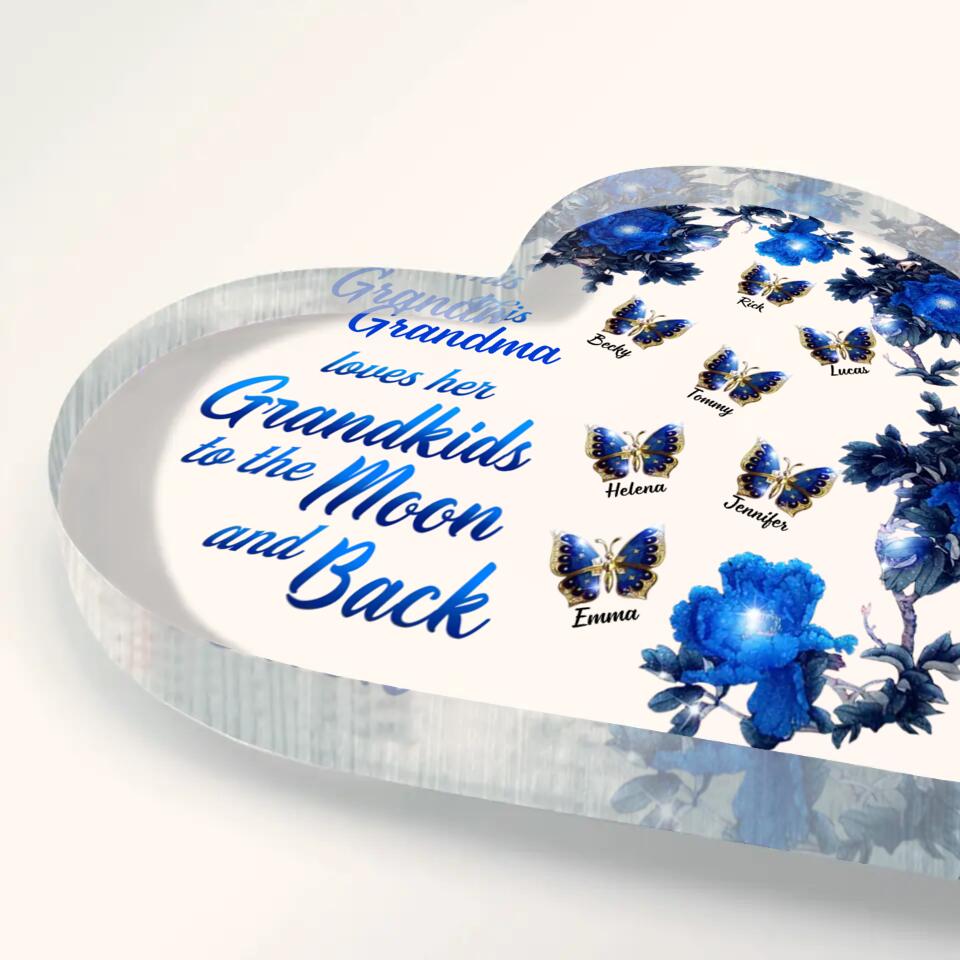 Personalized This Grandma Loves Her Grandkids To The Moon And Back Heart Acrylic Plaque