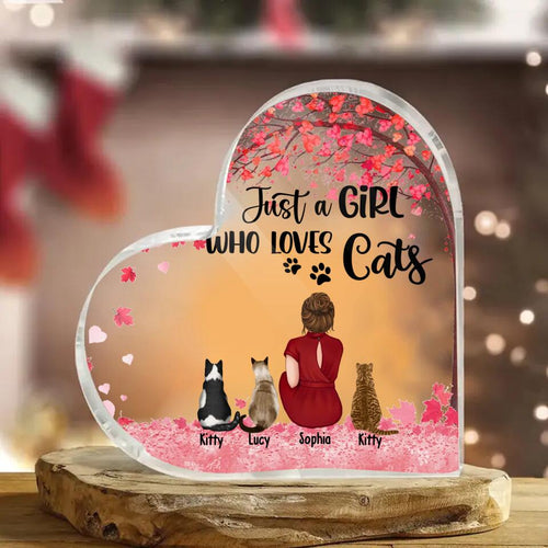 Personalized Just A Girl Who Loves Cats NI1603001YR Heart Acrylic Plaque