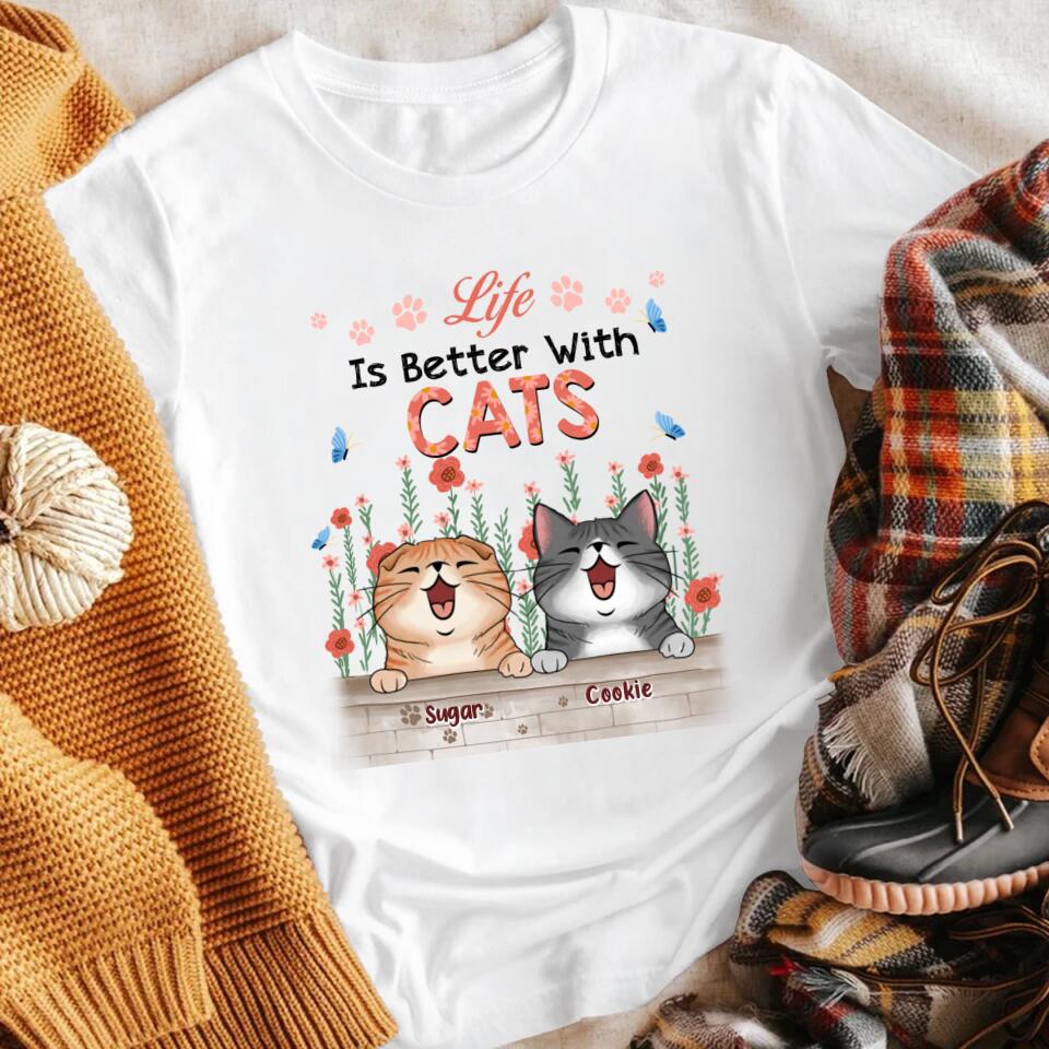 Personalized Life Is Better With Cats NI1703002XR T-Shirt