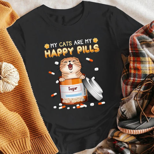 Personalized My Cats Are My Happy Pills Cat XR1503001YS T-Shirt