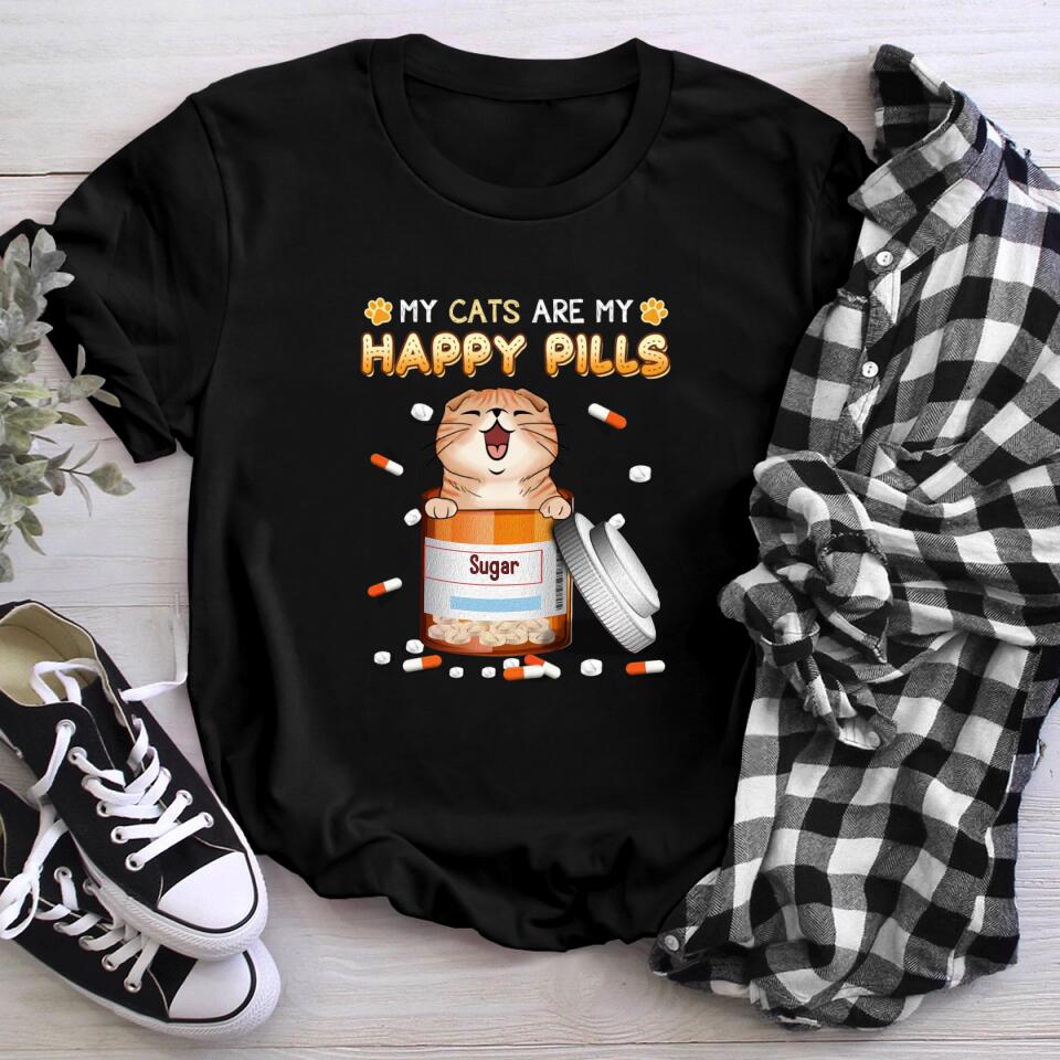 Personalized My Cats Are My Happy Pills Cat XR1503001YS T-Shirt