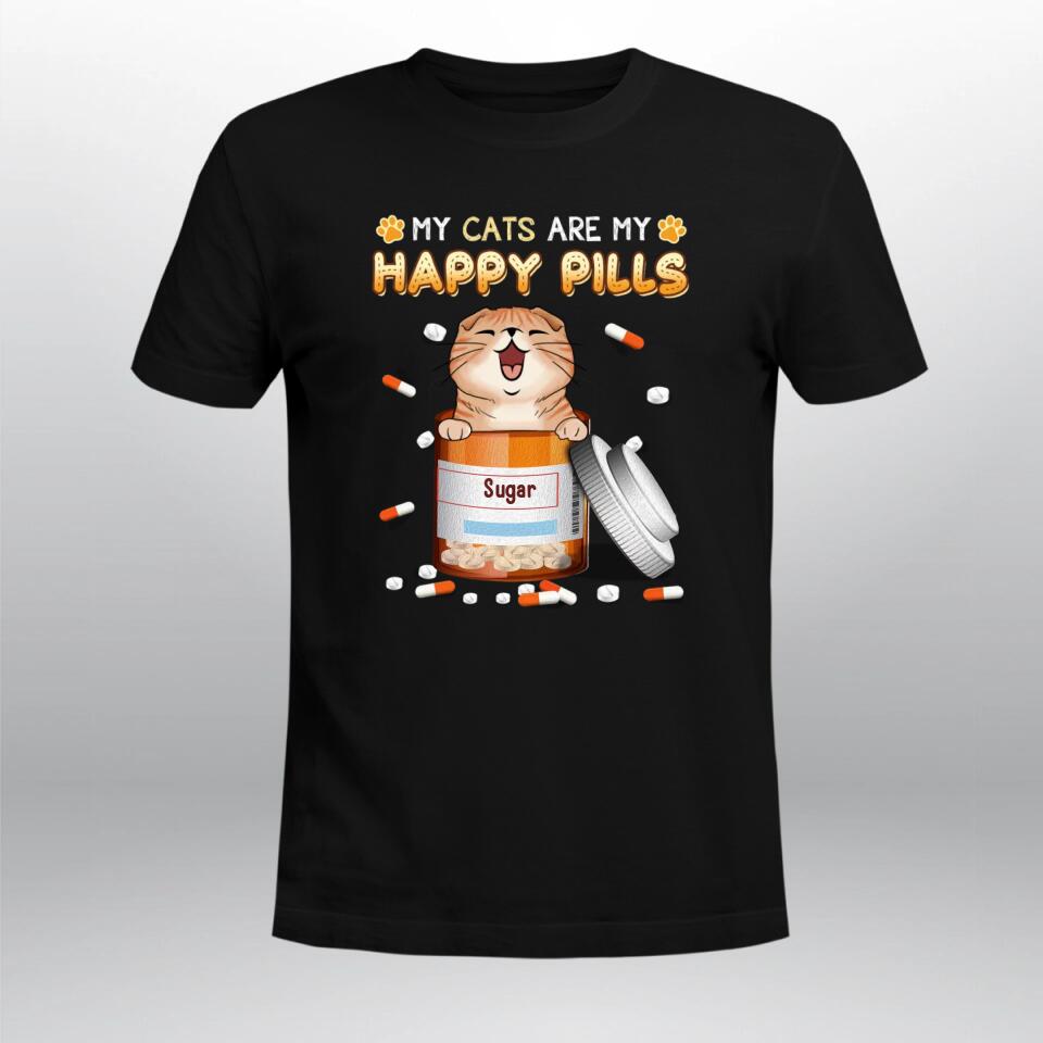 Personalized My Cats Are My Happy Pills Cat XR1503001YS T-Shirt