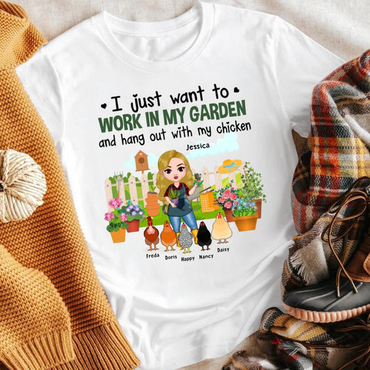 Personalized I Just Want To Work Garden And Hangout With My Chicken NI1803001YR T-Shirt