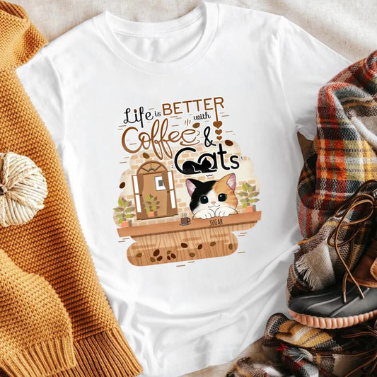 Personalized Life Is Better With Cats & Coffee XR1003003YS T-Shirt