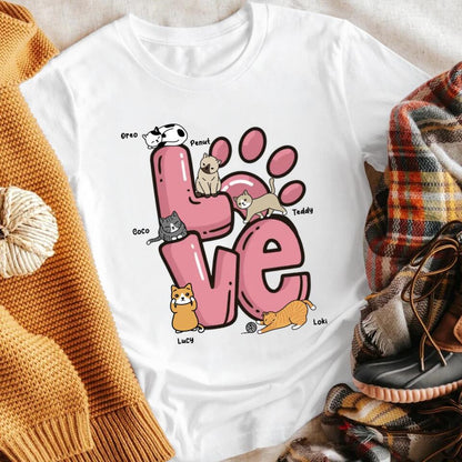 Personalized Cat Stacked Love Cute Cat T-Shirt