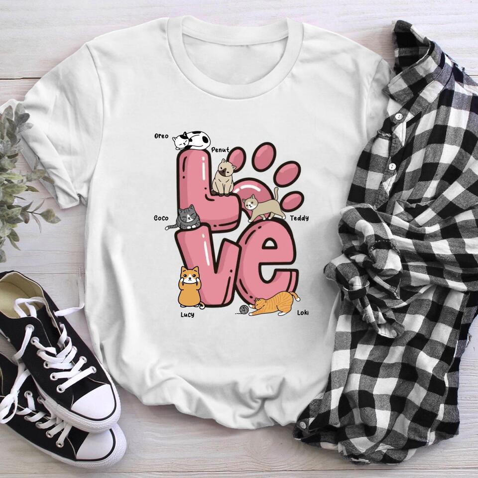 Personalized Cat Stacked Love Cute Cat T-Shirt