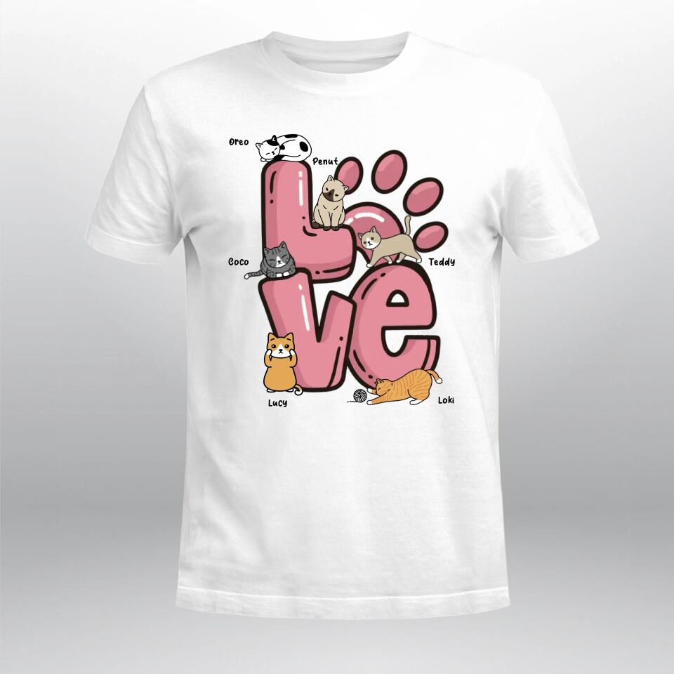 Personalized Cat Stacked Love Cute Cat T-Shirt