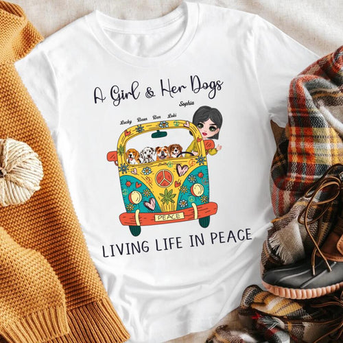 Personalized A Girl And Her Dogs Living Life In Peace YR2203004YF T-Shirt