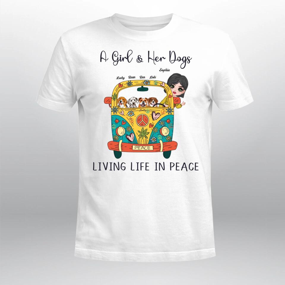 Personalized A Girl And Her Dogs Living Life In Peace YR2203004YF T-Shirt