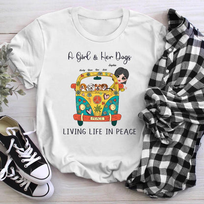 Personalized A Girl And Her Dogs Living Life In Peace YR2203004YF T-Shirt