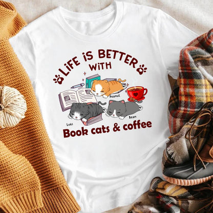 Personalized Coffee Cats And Books YR2203002YF T-Shirt