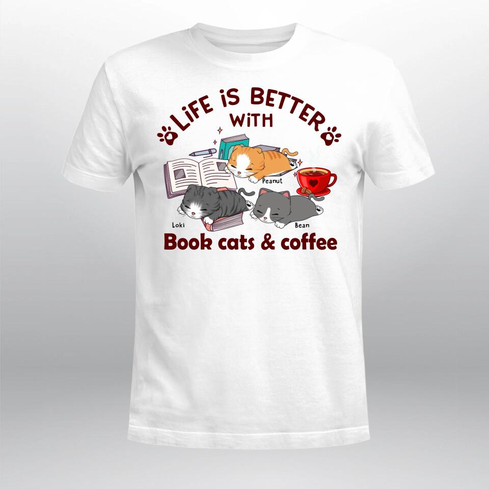 Personalized Coffee Cats And Books YR2203002YF T-Shirt