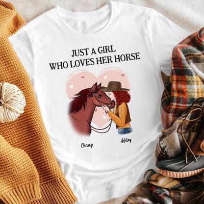 Personalized Girl And Horse Pink Heart T-Shirt