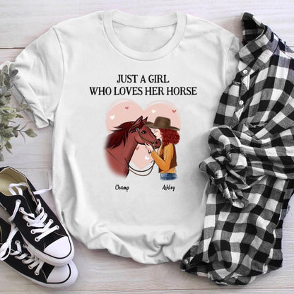 Personalized Girl And Horse Pink Heart T-Shirt