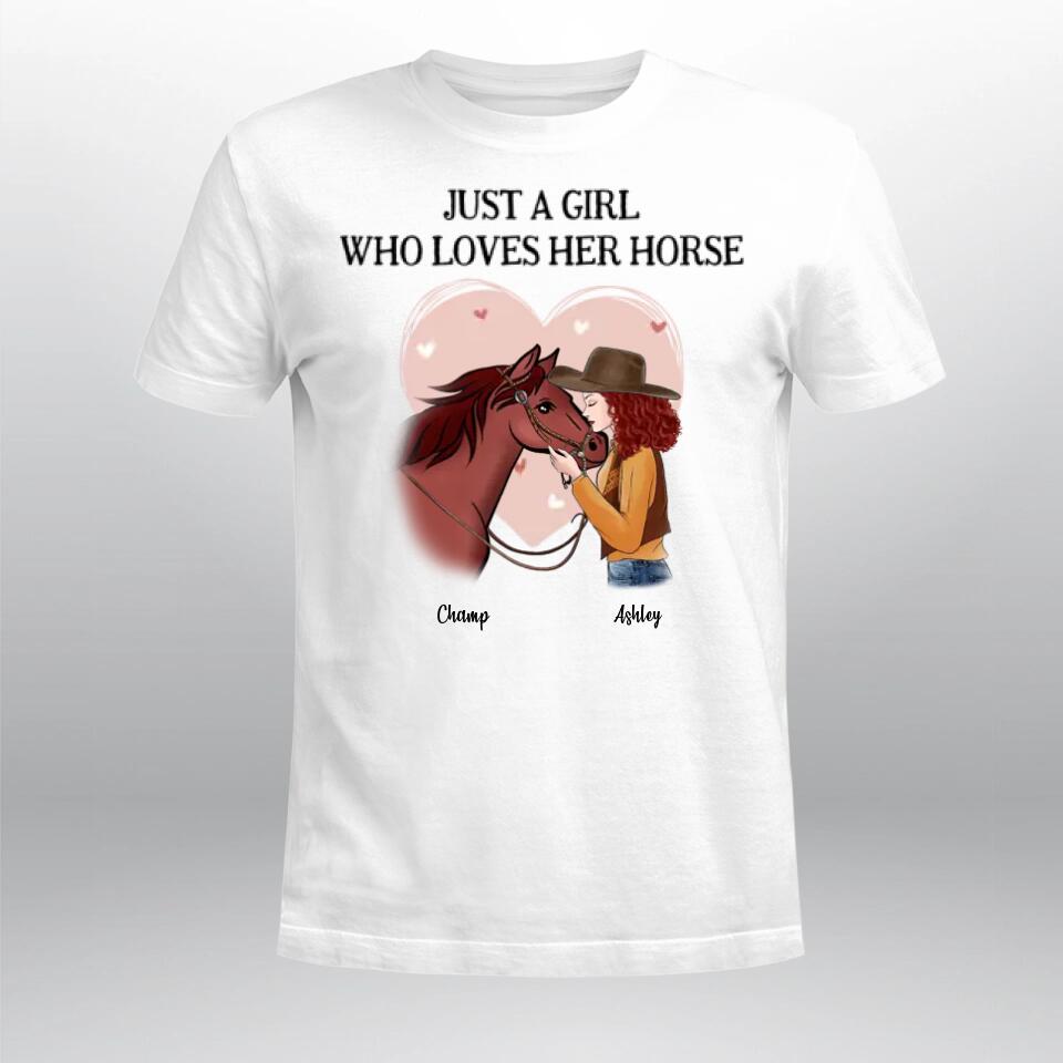 Personalized Girl And Horse Pink Heart T-Shirt