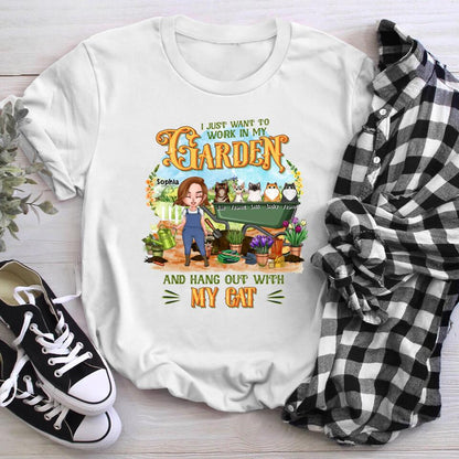 Personalized I Just Want To Work In My Garden And Hang Out With My Cats YR2303002XC T-Shirt