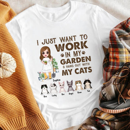 Personalized I Just Want To Work In My Garden and Hang Out With My Cats YR2403002XC T-Shirt