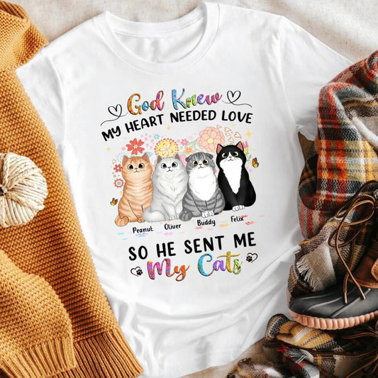 Personalized God Sent Me My Cats Cat NI2703001XR T-Shirt