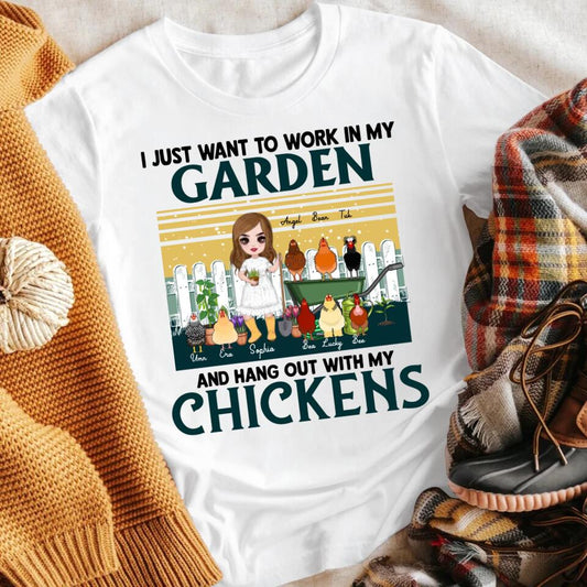 Personalized I Just Want To Work In My Garden and Hang Out With My Chicken YR2503001YF T-Shirt