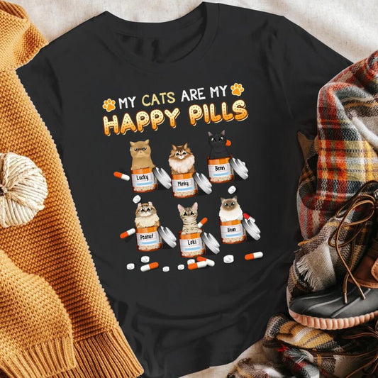 Personalized My Cats Are My Happy Pills Cat NI2803001YR T-Shirt