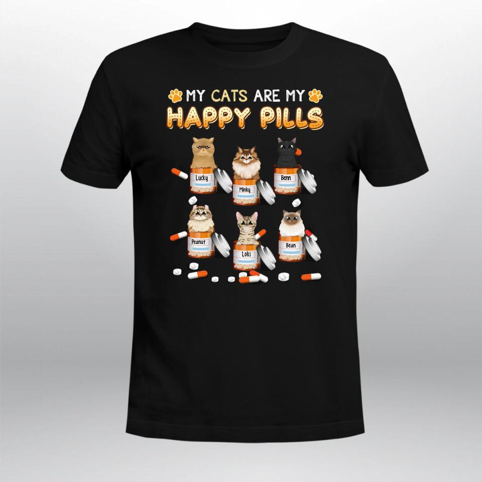 Personalized My Cats Are My Happy Pills Cat NI2803001YR T-Shirt