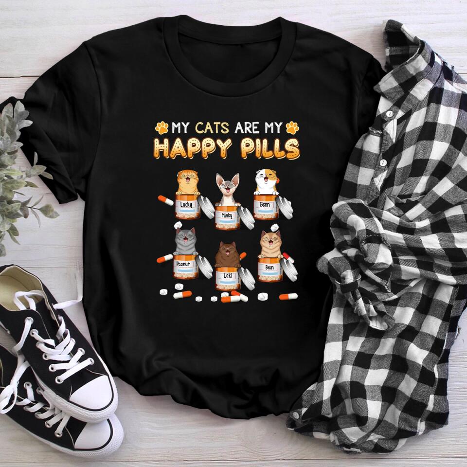 Personalized My Cats Are My Happy Pills Cat YR3003001YF T-Shirt