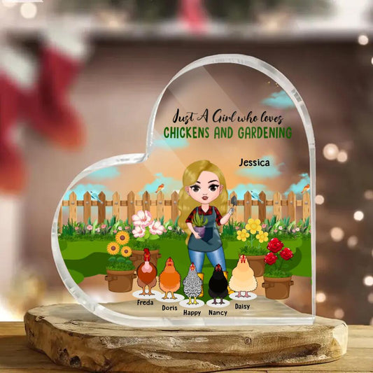 Personalized Just A Girl Who Loves Chicken And Gardening XR1303005YS Heart Acrylic Plaque