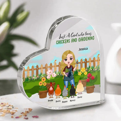 Personalized Just A Girl Who Loves Chicken And Gardening XR1303005YS Heart Acrylic Plaque