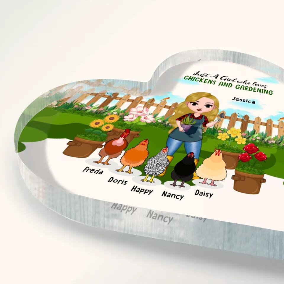 Personalized Just A Girl Who Loves Chicken And Gardening XR1303005YS Heart Acrylic Plaque