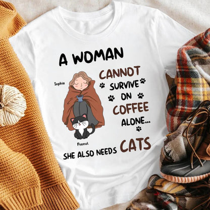 Personalized A Woman With Coffee & Cats YR0404001XC T-Shirt