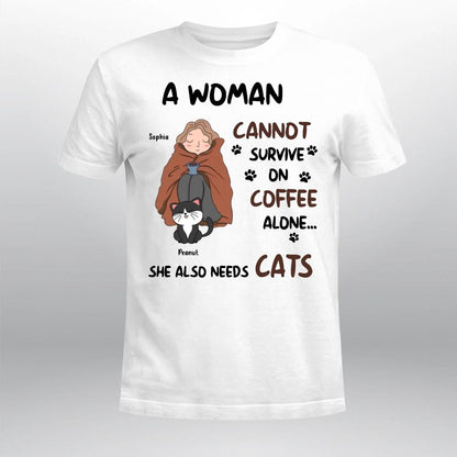 Personalized A Woman With Coffee & Cats YR0404001XC T-Shirt