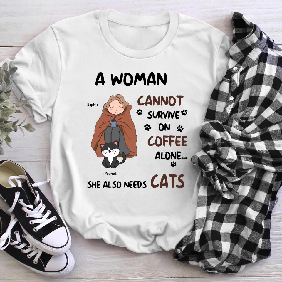 Personalized A Woman With Coffee & Cats YR0404001XC T-Shirt