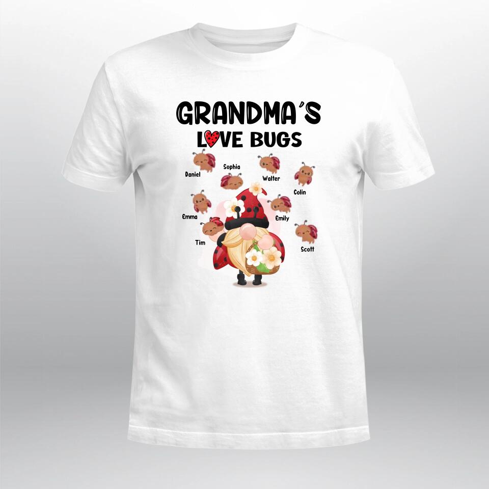 Personalized Red Gnome Grandma Mom Loves Lovely Bug Kids XR0604003XY T-Shirt