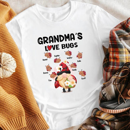 Personalized Red Gnome Grandma Mom Loves Lovely Bug Kids XR0604003XY T-Shirt