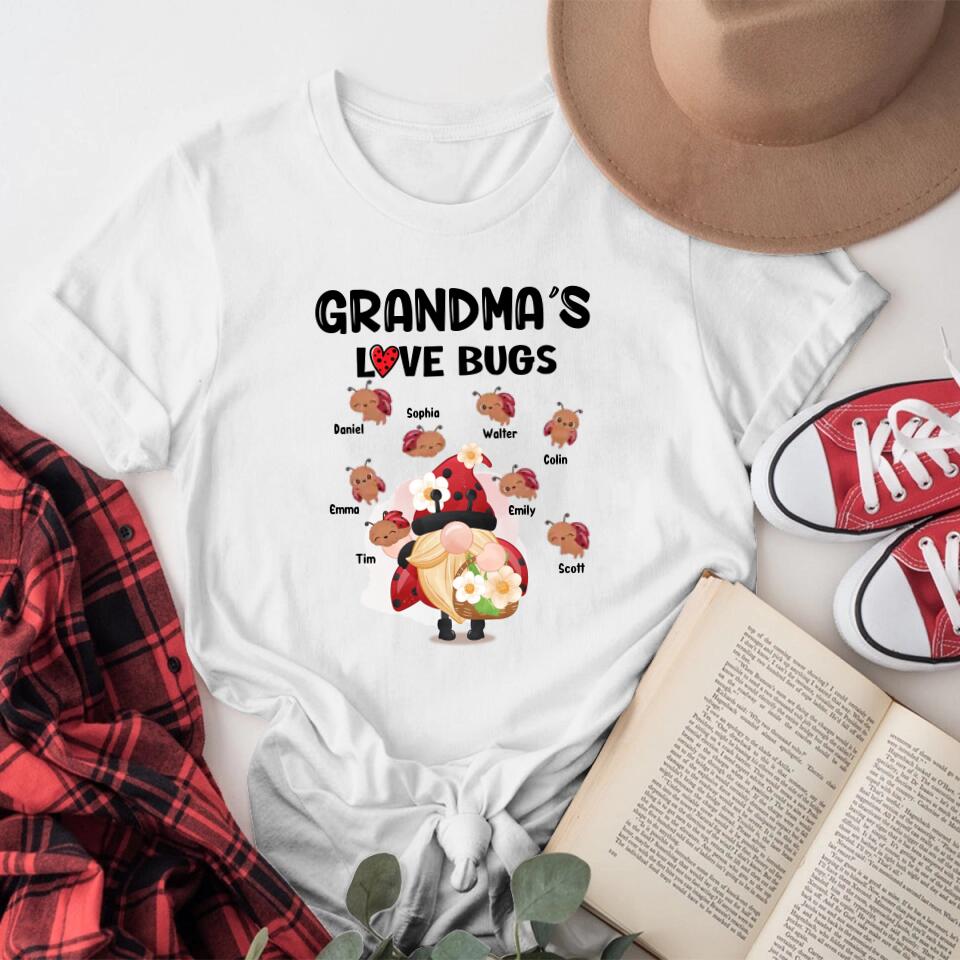 Personalized Red Gnome Grandma Mom Loves Lovely Bug Kids XR0604003XY T-Shirt