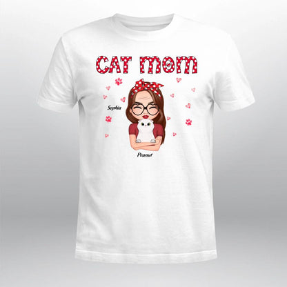 Personalized Cat Mom Pretty Girl Peeking Cat YR0704002YF T-Shirt