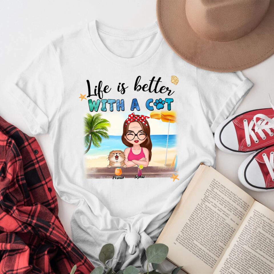 Personalized Life Is Better With Cats At Beach YR0704004YF T-Shirt