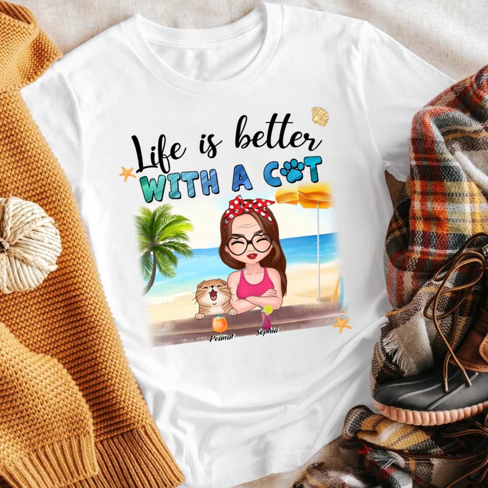 Personalized Life Is Better With Cats At Beach YR0704004YF T-Shirt