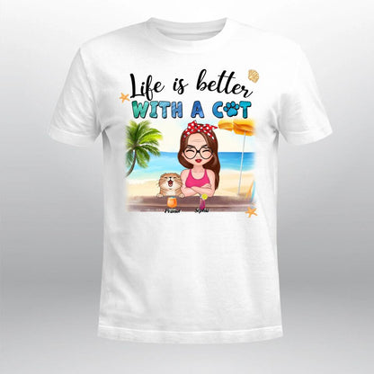 Personalized Life Is Better With Cats At Beach YR0704004YF T-Shirt